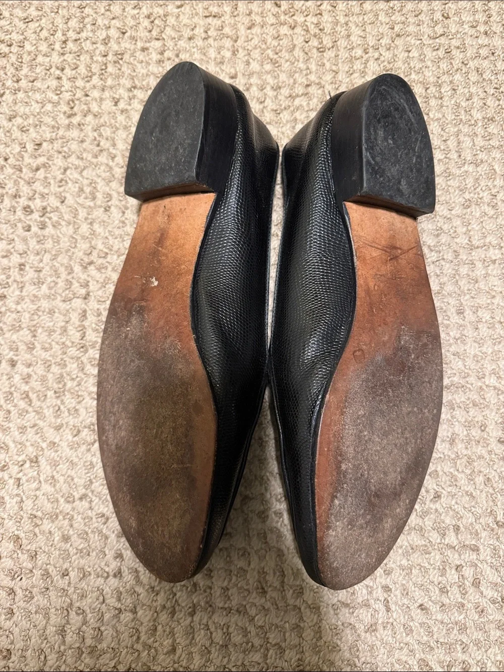 Authentic Belgian Shoes Black Lizard-Texture Loafers